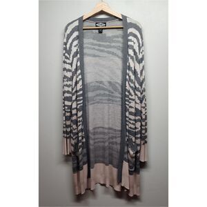 Oliver O. Cardigan Sweater Women Size 1X Gray Pink Animal Print Open Casual